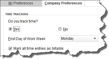 QuickBooks Company Preferences window