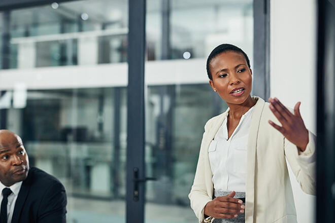 a woman talking with her hand