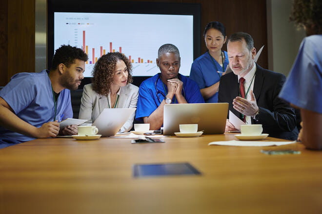 healthcare workers having a meeting