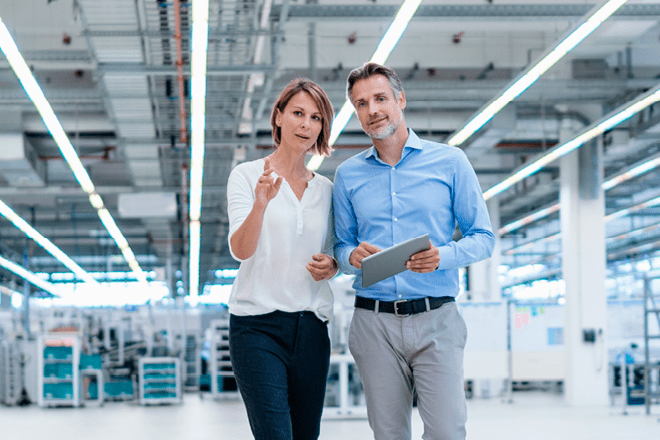 Two employees having discussion