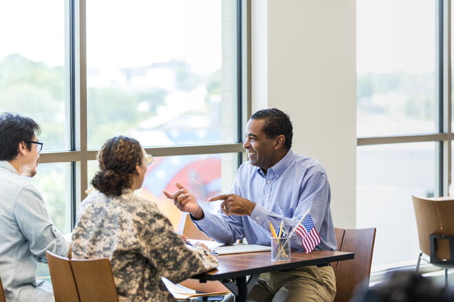 man consulting at a bank