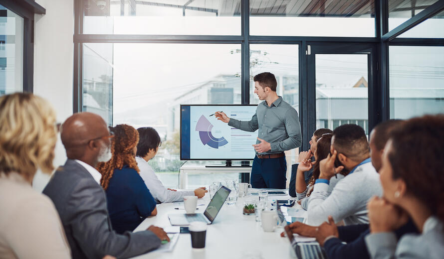 A businessman giving a presentation.