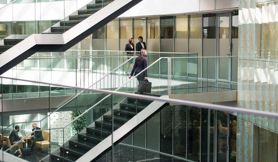 person walking up the stairs