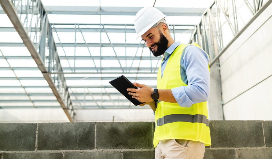construction worker on a tablet