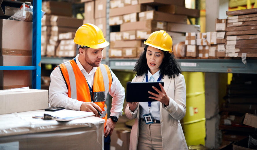 people teamwork for storage, inventory and supply chain management for b2b distribution.