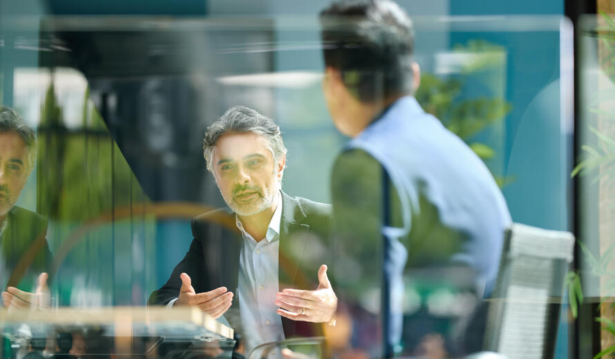 two men talking