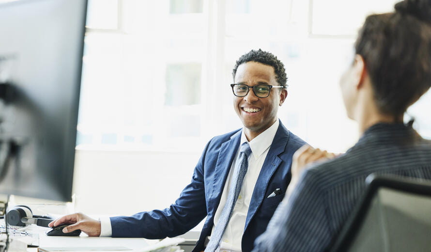 office workers smiling