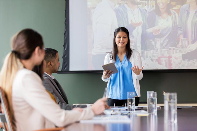 woman giving a presentation